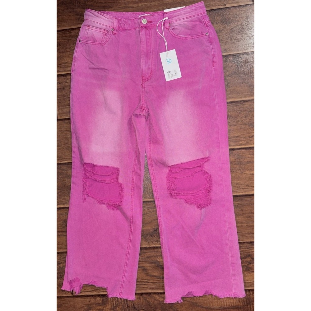 Zenana Cropped Distressed Jeans Size 30 100% Cotton Stretchy